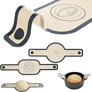 LIQWEI シリコンブレッドスリング サワードウシリコンブレッドスリング オーバル&ラウンドシリコンベーキングマット パンパン サワードウツール 長いハンドル付き 生地移し用