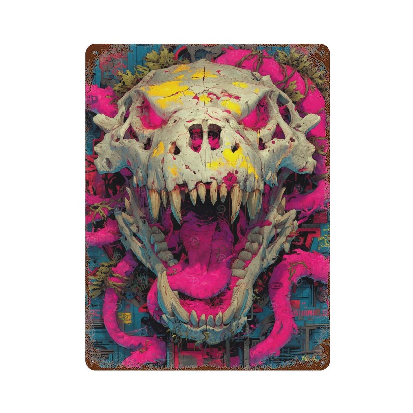 Roar of The Forgotten Beast – Expressionist Fury Skull 15.7"x11.8" Retro Metal Sign, Old School Wall Decor for Office, Studio And Wall Decor
