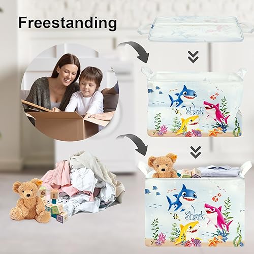 Miniatura 10 de Clastyle Cesta de lavandería para niños, 63 litros, con burbujas de animales marinos, grande, plegable, para dormitorio, ropa sucia, con diseño de
