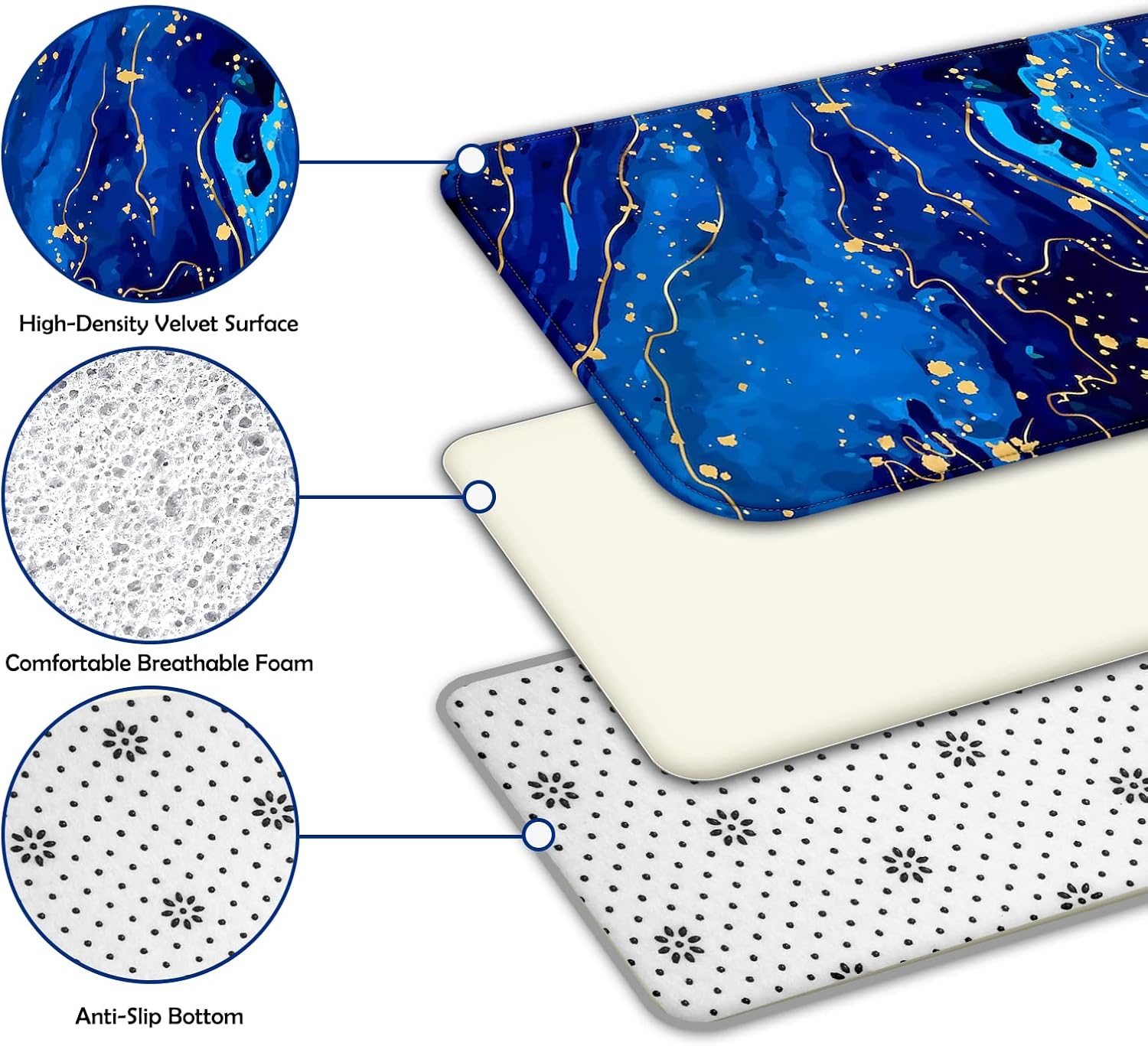 Bathroom Sets with Shower Curtain and Rugs, Bathroom Curtains Shower Set Include Waterproof Shower Curtain Non-Slip Rug Toilet Lid Cover Bath Mat and 12 Hooks, Blue Marble Shower Curtains for Bath