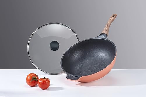 Concord Sartén antiadherente de 13 pulgadas INOBLE Wok Sartén para freír. Revestimiento inoble japonés premium (rubor)