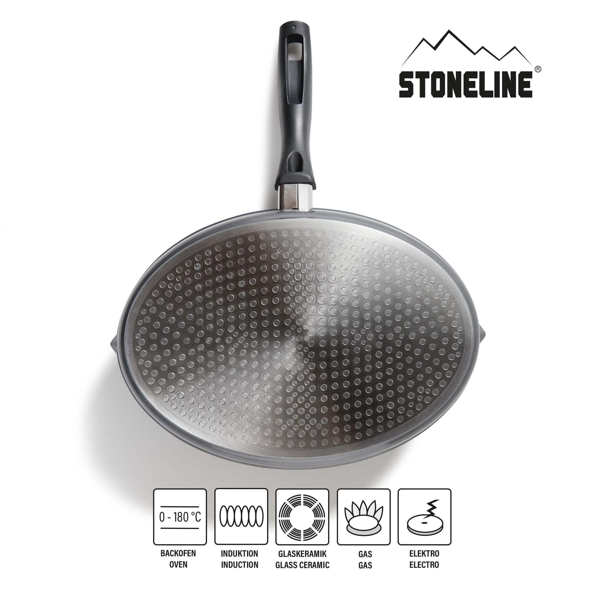 STONELINE Padella Ovale 35x24 cm, Padella Pesce Alluminio Pressofuso, Coperchio, Bistecchiera Grande Ovale, Rivestimento Antiaderente con Vere Particelle di Pietra, a Induzione, Tutti i Piani Cottura
