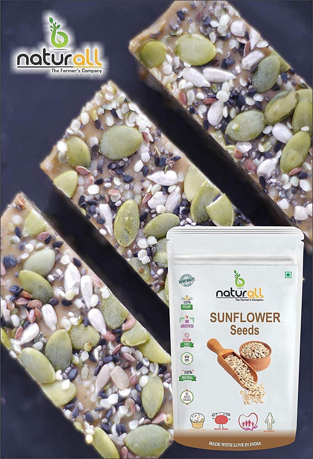 CROV Semillas de girasol crudas | Superalimento rico en vitaminas, proteínas y fibras, 200 GM por B Naturall