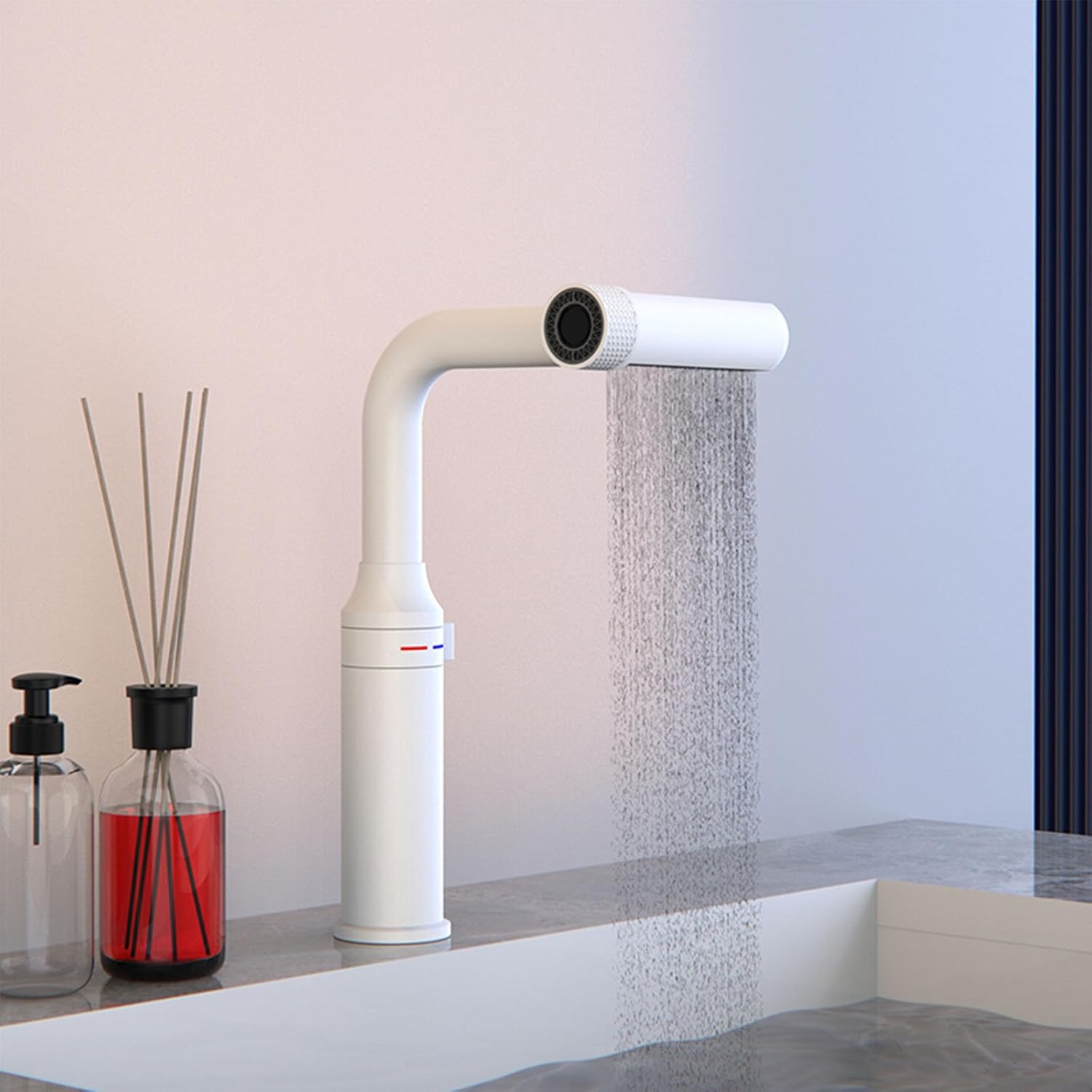 Stainless Steel Kitchen Faucet with Pull Out Sprayer 6 Function Waterfall Tap Modern Single Handle Mixer for Farmhouse RV Bar and Laundry Sink White Finish