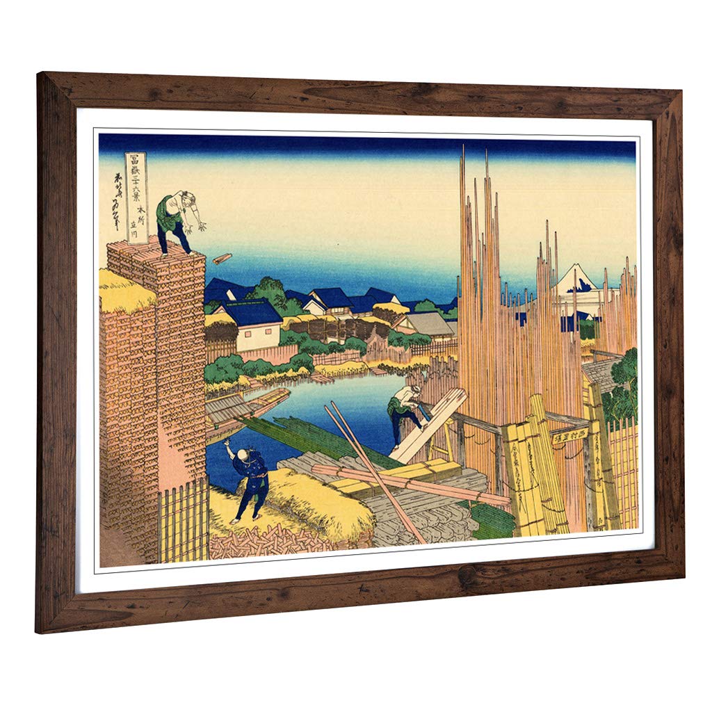 Big Box Art Framed Print of Hokusai Japanese Oriental Tatekawa Design | Wall Art Picture | Home Decor for Kitchen, Living Room, Bedroom, Hallway, Walnut, A2 / 24.5x18 Inch / 62x45cm