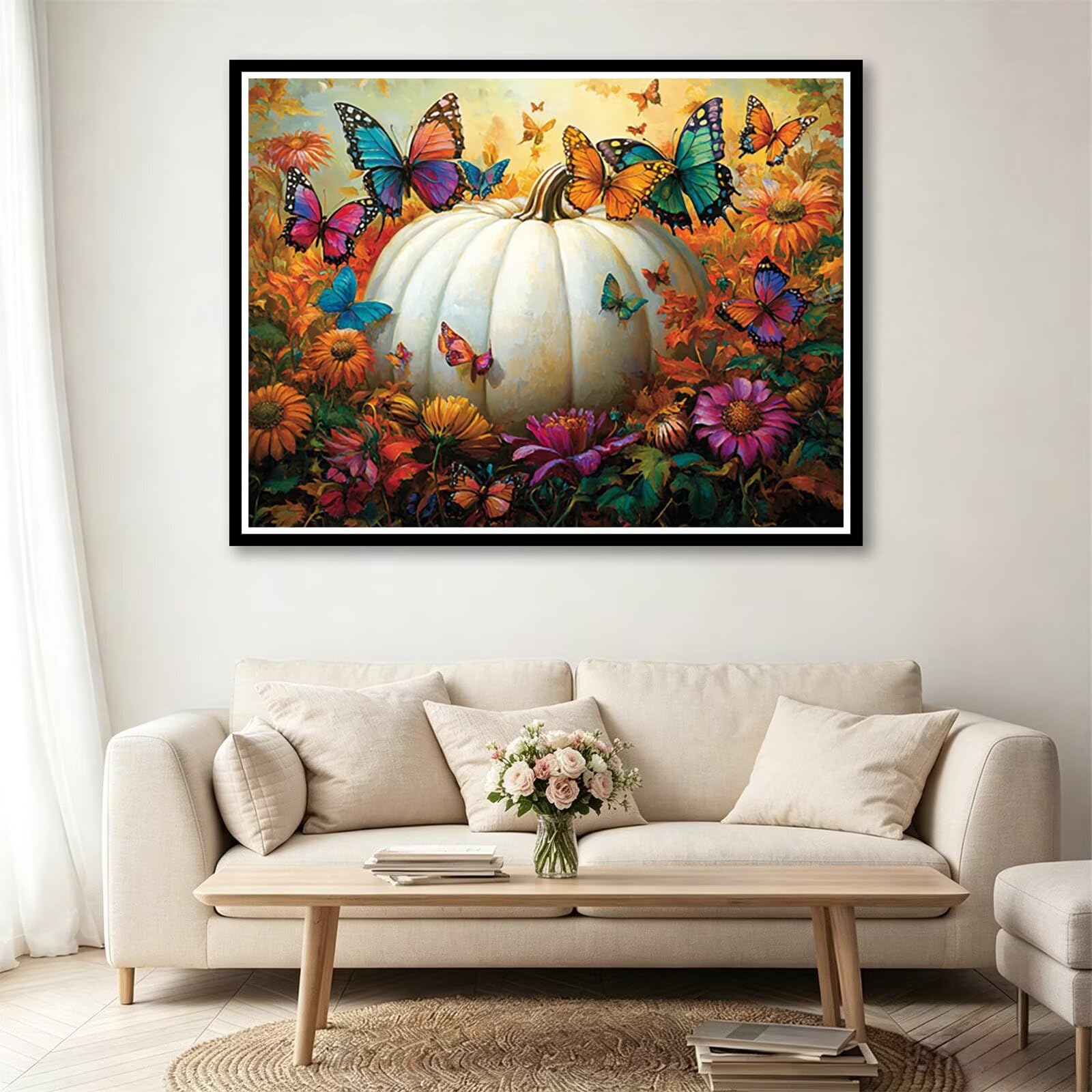 Peinture Diamant Citrouille, 5D Papillon Diamond Painting 90x70 cm T0-936