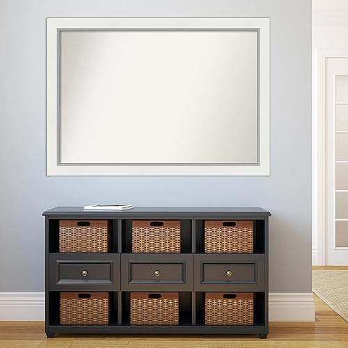 Miniatura 5 de Amanti Art Espejo de baño blanco para sobre el fregadero, 37 x 52 pulgadas, espejo rectangular de EVA blanco y plateado, marco de madera moderno de