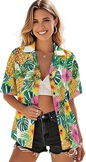 Casual Button Down Short Sleeve for Women V-Neck Shirt Oversize Blouse Travel Crop Tops for Beach Size S-2XL