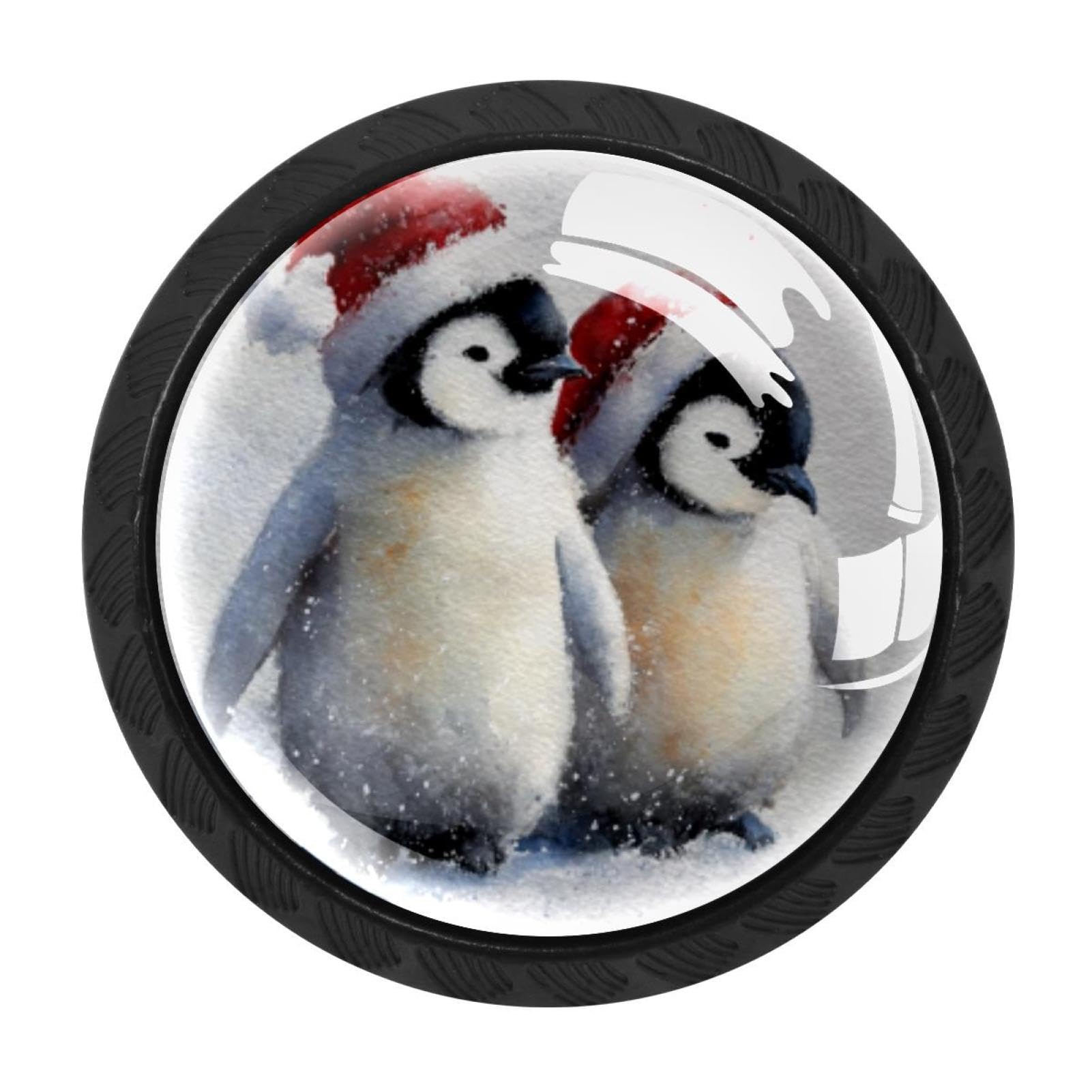 CHENZZZZ 4 PCS Watercolor Christmas Penguins Crystal Glass Cabinet Knob Drawer Pull Handle for Kitchen Cupboard Dresser Wardrobe etc