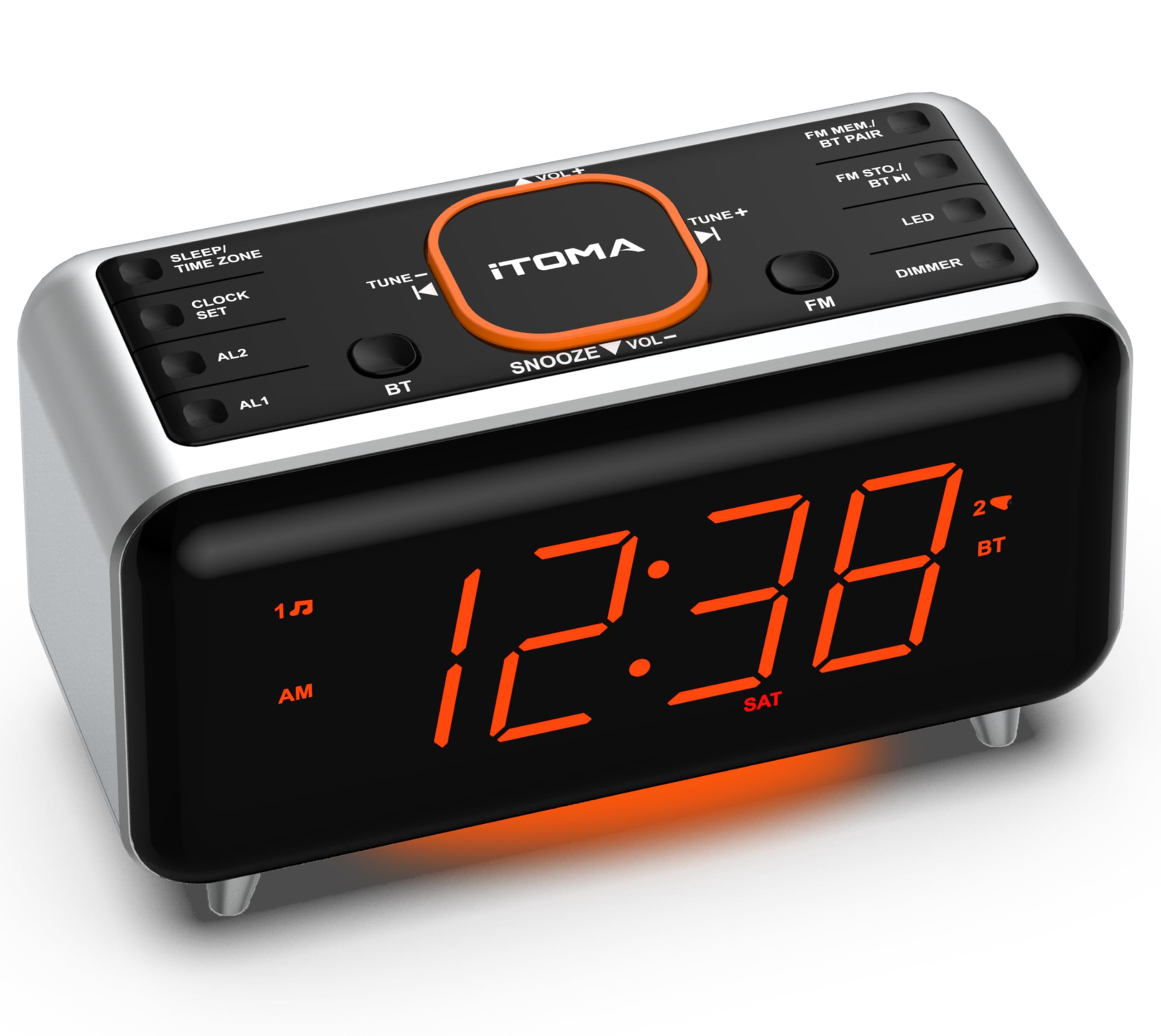 Radiowekker Met App Bediening, Bluetooth, FM Radio, Dubbel Alarm 4 Alarmmodi Easy Snooze Dimmer Oranje Nachtlampje 12 24 Uur En Usb Oplaadpoort Itoma Cks208 787190805