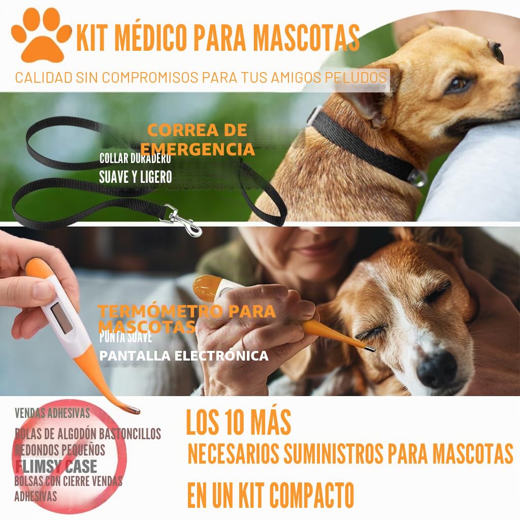 EVERLIT - Kit de primeros auxilios para mascotas | Kit de cuidado de animales aprobado por veterinarios con 95 piezas de suministros médicos, al aire libre y de emergencia para tratar perros, gatos |
