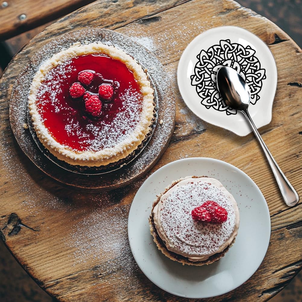 ANATTASOUL コーヒーセラミックスプーンレスト ケルトパターン 8.52cmx3.56cm かわいいスプーンホルダー 耐熱キ