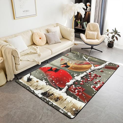Miniatura 9 de Erosebridal Alfombra de área de Feliz Navidad para niños, cardenales rojos, alfombra de sala de estar, 3 x 5 mas, alfombra decorativa de cabaña