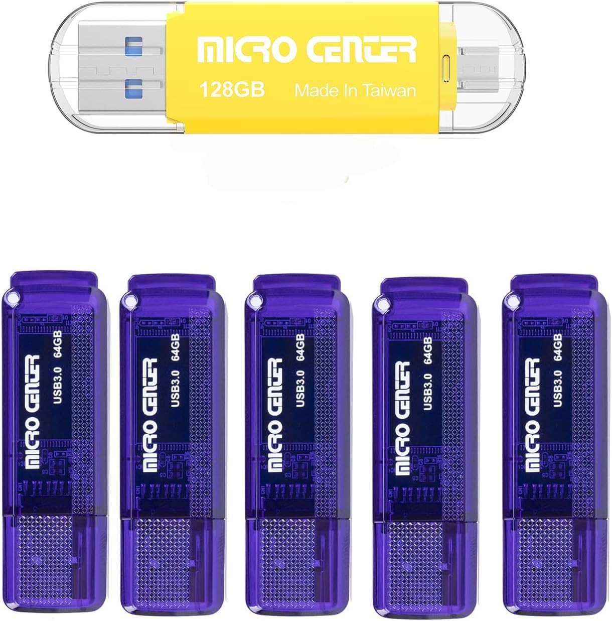 Micro Center SuperSpeed 128GB Type-C & A Dual USB Flash Drive + 5 Pack 64GB USB 3.0 Flash Drive