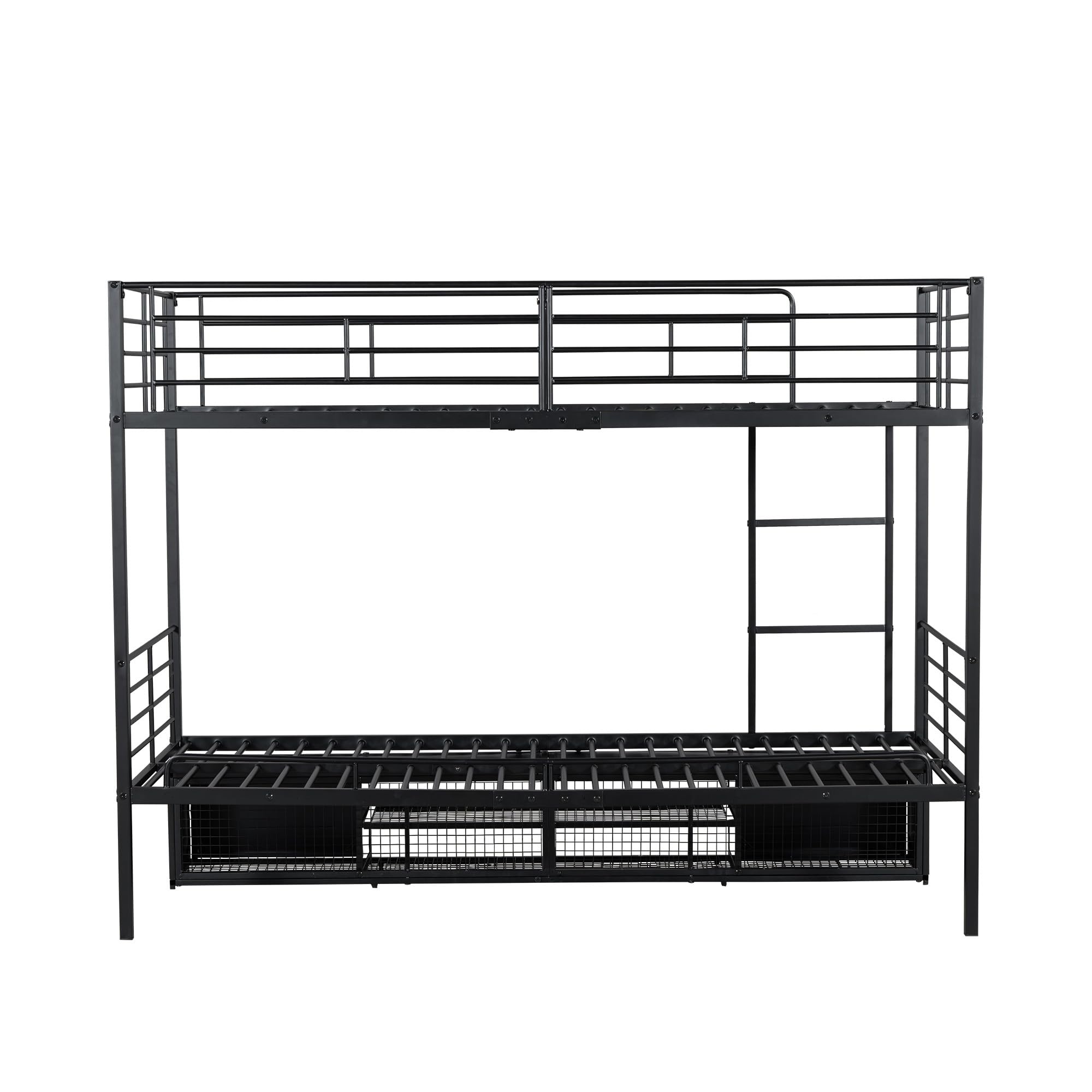 Cama con marco de hierro, 90 x 200 cm, litera, zapatero abierto, armario de almacenamiento pequeño de doble puerta, adecuado para niños y adolescentes, con escalera lateral, con rejilla anticaídas,
