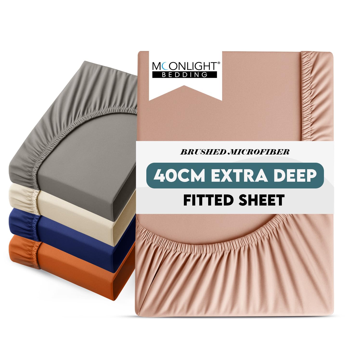 Moonlight Bedding Fitted Sheet King Size Bed Sheets 40 CM (16 Inch) Extra Deep Pocket Peach Bedsheets with Elastic Corners, Soft Brushed Microfiber Fabric, Breathable, Shrinkage & Fade-Resistant