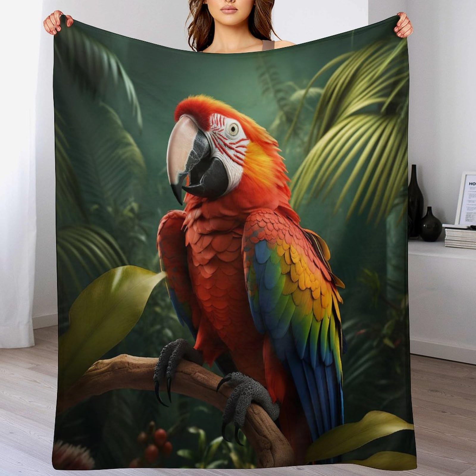 Couverture perroquet en flannel douce 150x200cm toutes saisons pour lit et canapé