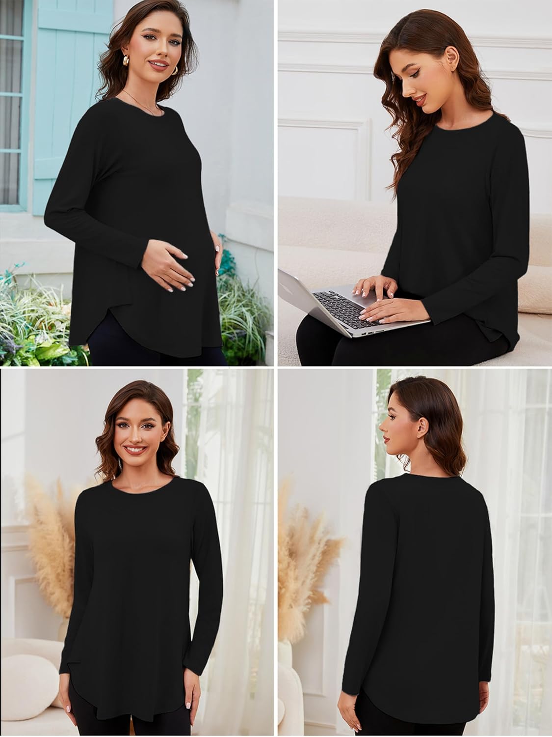 Liu & Qu 3 Packs Womens Maternity Shirts Split Side Long Sleeve Pregnancy Tops Loose Fit Casual Maternity Clothes - Image 4