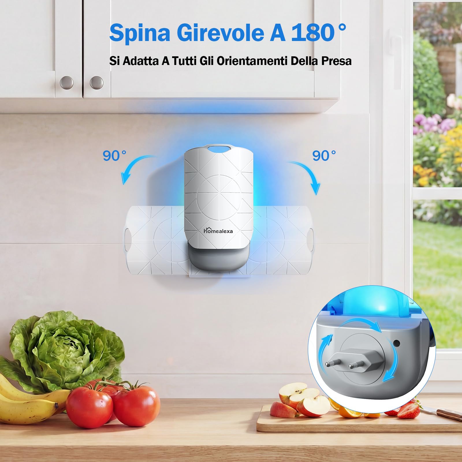Homealexa Trappola per Moscerini della Frutta LED UV, Trappola Insetti Elettrica contro Moscerini, Mosche e Falene, Spina Rotante 180°, con 6 Ricariche, per Cucina e Casa