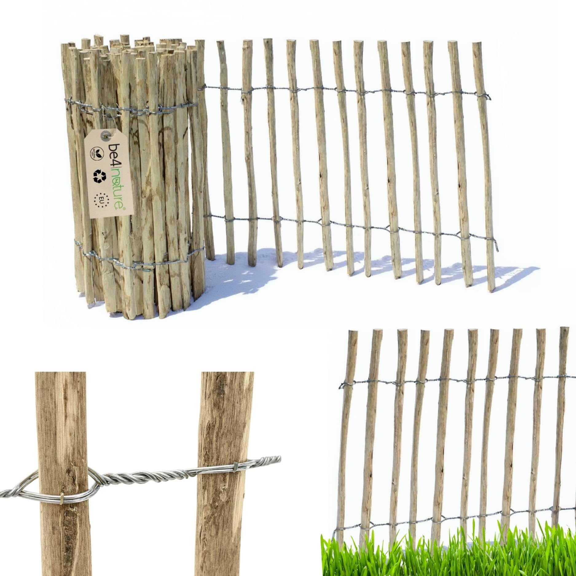 be4nature Hazel & Chestnut Picket Fence 5m x 70cm Height, 8–10cm Gap, Roll Fence, Garden Border, Dog Fence, Wooden Fence, Natural