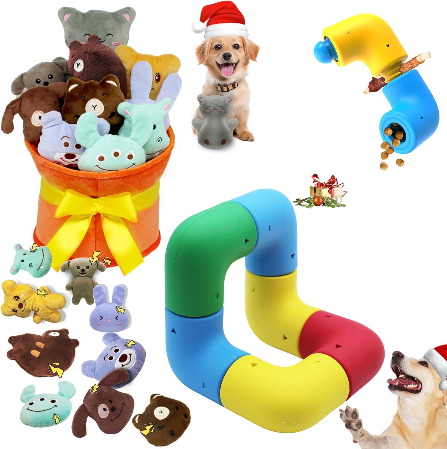 YZHDUXIU Christmas Dog Toys, 11 Pcs Christmas Toys for Small Dogs + 6 Pcs Dog Puzzle Toys