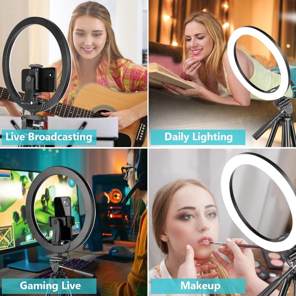 Ringlicht mit Ständer, 127 cm (50 Zoll) Handy-Stativ für iPhone und Android, LED-Ringlicht mit Fernbedienung, 3 Farbmodi und 10 Helligkeitsstufen für TikTok, Zoom und Videoaufnahmen