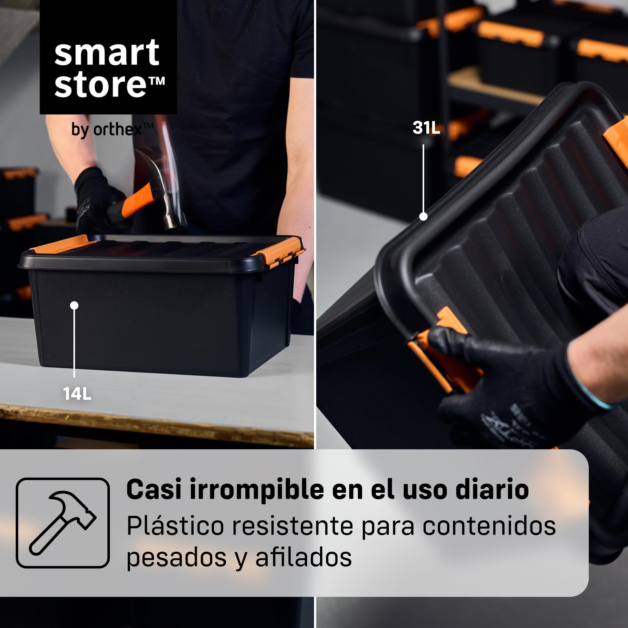 SmartStore Caja Almacenaje Resistente con Tapa I 31L I Pack 6 Cajas Apilables I Garaje Taller Mudanza I Cierre Clip I Made in Sweden I Negra I 50 x 39 x 26 cm