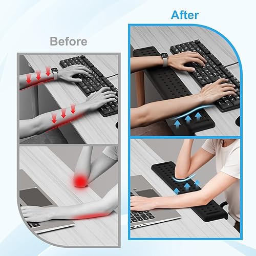 Miniatura 3 de Leolee Reposamuñecas largo para escritorio en forma de L de 23.6 pulgadas, reposamuñecas de espuma viscoelástica negra para escritorio con base