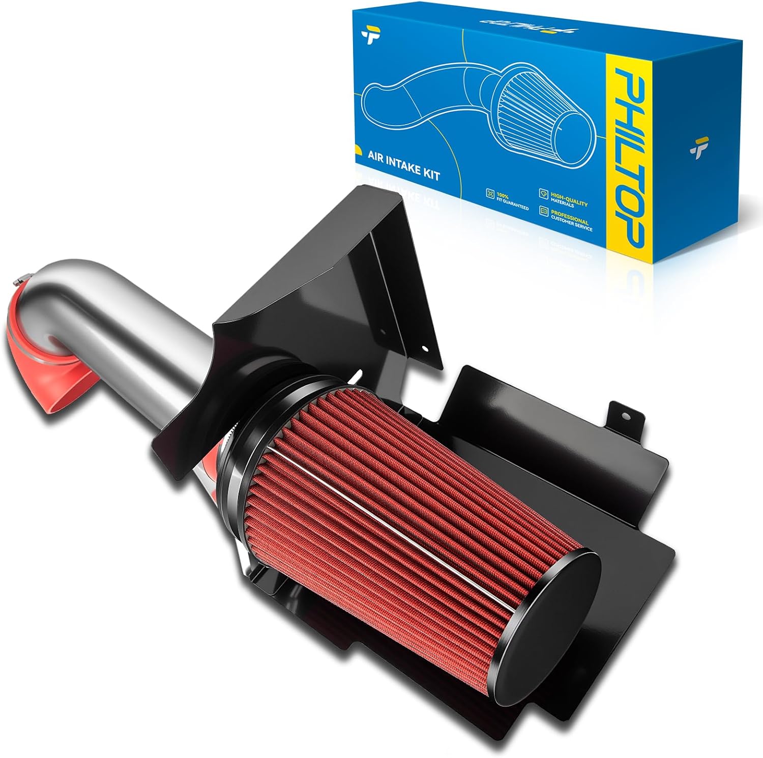 PHILTOP High Performance Aluminum Cold Air Intake System Kit with Filter for GMC/Chevy 1999-2006 V8 4.8L/5.3L/6.0L, Increase Acceleration and Engine Growl, Horse Power and Torque