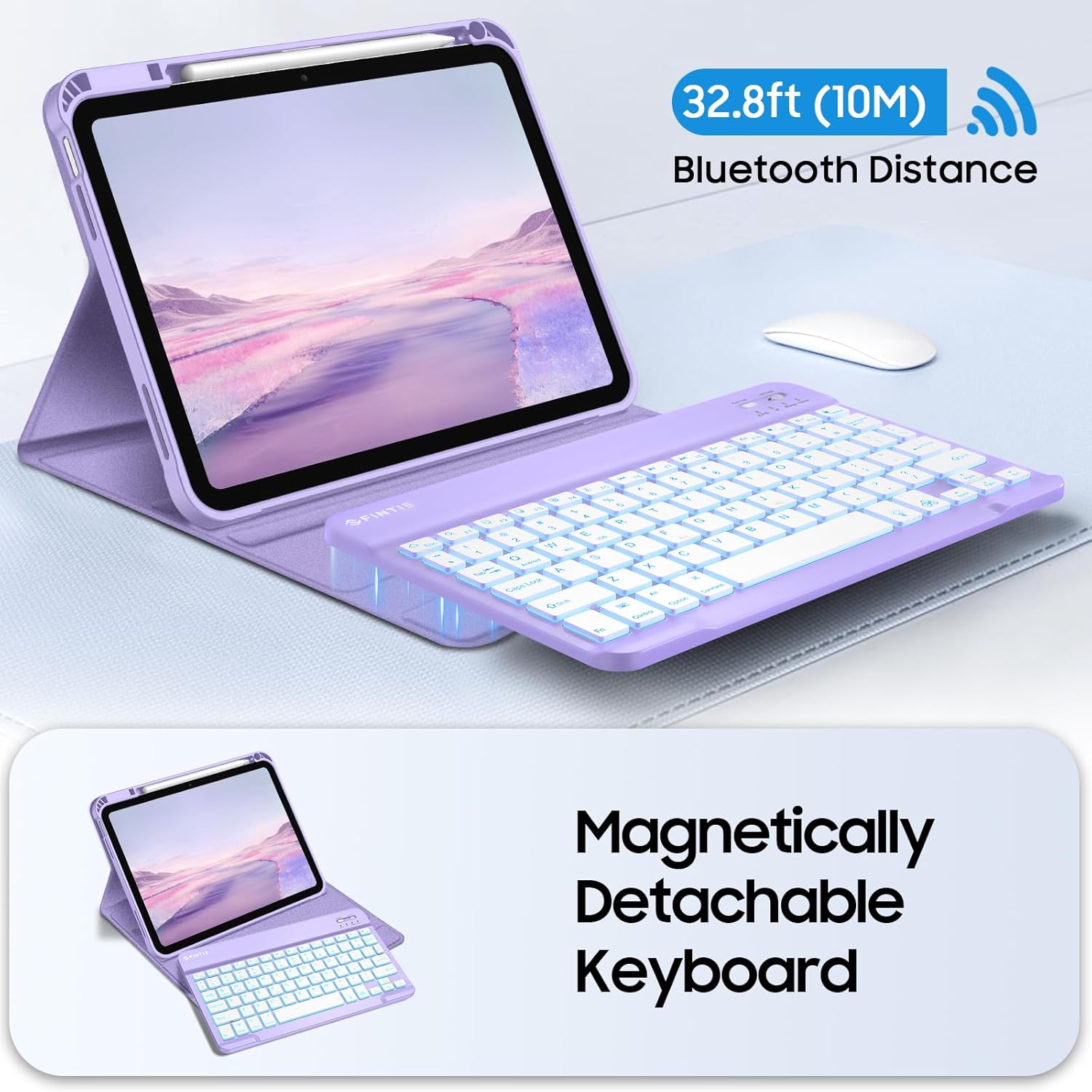 Fintie Backlit Keyboard Case for iPad (A16) 11th Generation 11 Inch 2025, iPad 10th Generation 10.9 Inch 2022 - Soft TPU Cover with 7 Color Backlight Detachable Bluetooth Keyboard, Purple