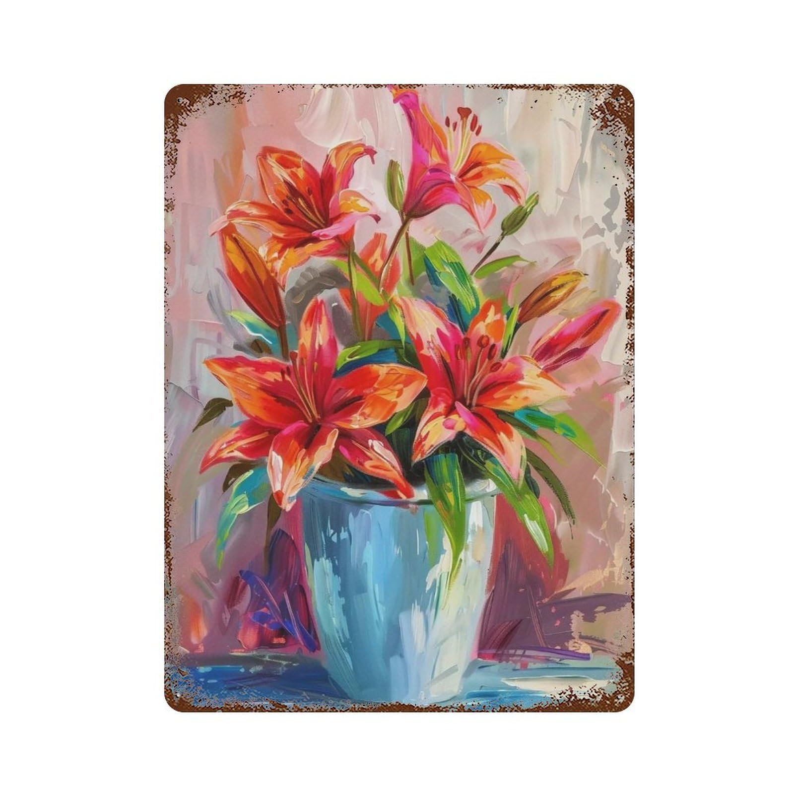 HDURYEYRYY Thick Brush Floral Still Life Oil 03 Wall Retro Iron Vintage Art Metal Tin Sign Poster Modern Home Cofffee Club Art Bar Shop Decor Style 40x30cm