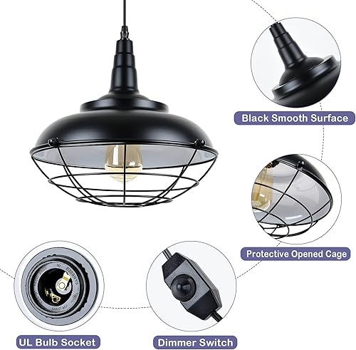 Miniatura 4 de HMVPL Lámparas colgantes enchufables, lámpara colgante de jaula negra, candelabro de metal para exteriores para cenador, porche, lámpara colgante de