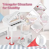 Vista 6 de HONEY JOY Piano clásico para niños, mini piano de cola de juguete de 31 teclas con soporte de música y taburete, juguete electrónico portátil