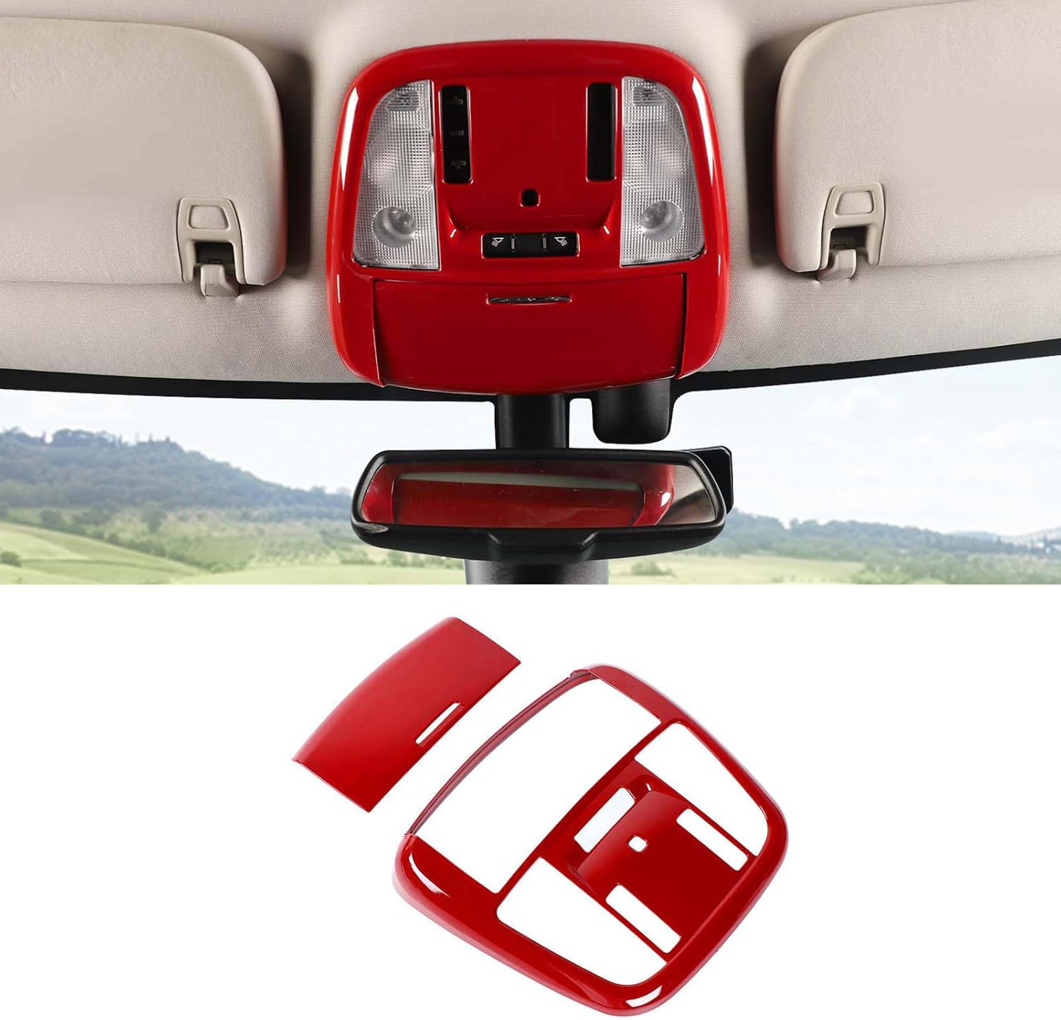 Front Reading Light Lamp Panel Cover Trim Compatible with 2011-2024 Dodge Charger & Durango & 300C, Red