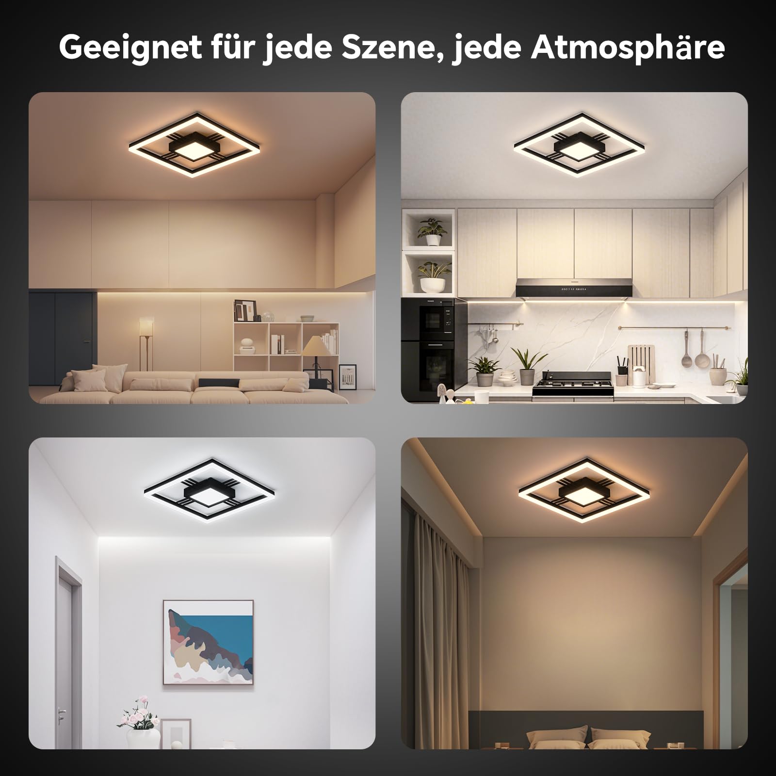 Sky angle LED Deckenleuchte mit Fernbedienung, Dimmable Schwarze Deckenlampe 3000K-6000K, 40W 4800LM 40cm Flush Mount für Schlafzimmer, Wohnzimmer, Arbeitszimmer, Badezimmer