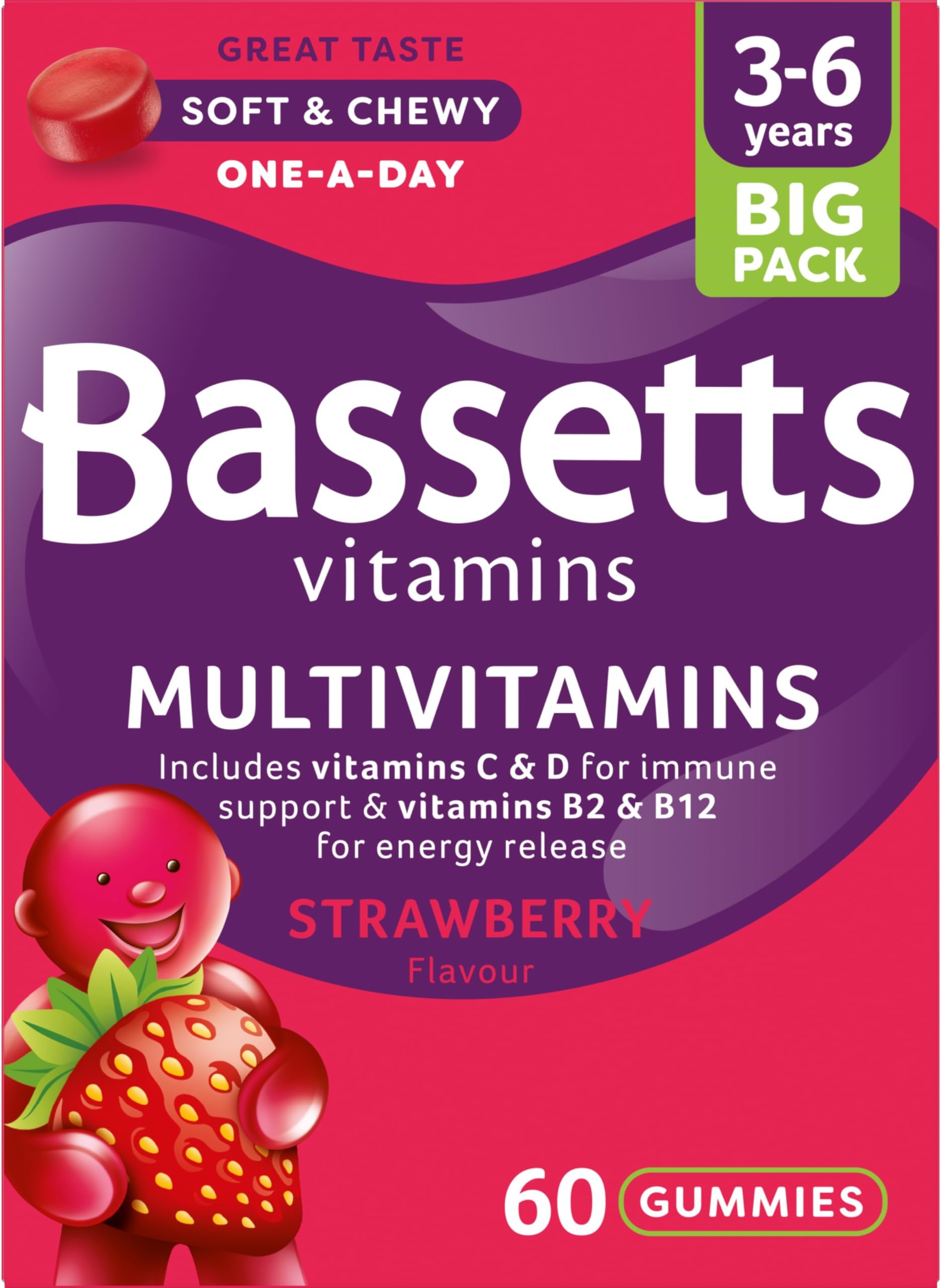 Bassetts Vitamins 3-6 Years Strawberry Flavour Multivitamins 60 Gummies