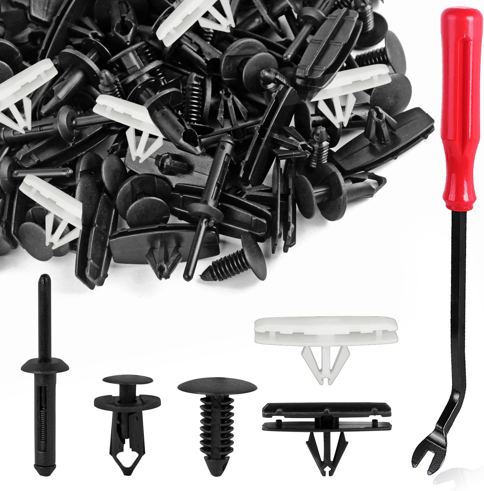 4 in 1 Wrangler Grille Fastener Retainer Clips, Xislet Push-Type Plastic Rivets Compatible with 2007-2022 Jeep Wrangler & 2005-2010 Grand Cherokee Fender Bumper Clips Replace 6503598-121PCS