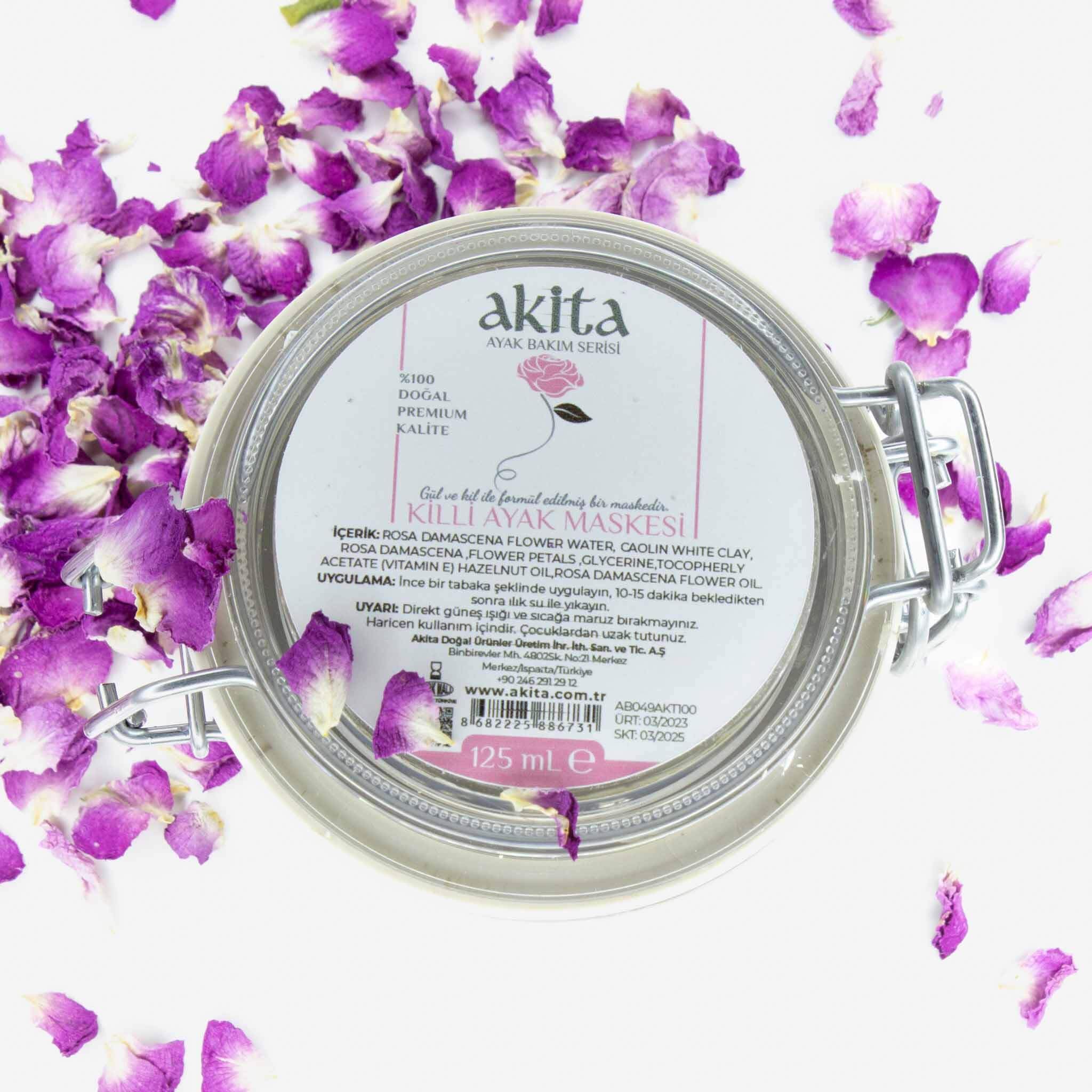 Akita% 100 Doğal Killi Ayak Maskesi Gül 125mL