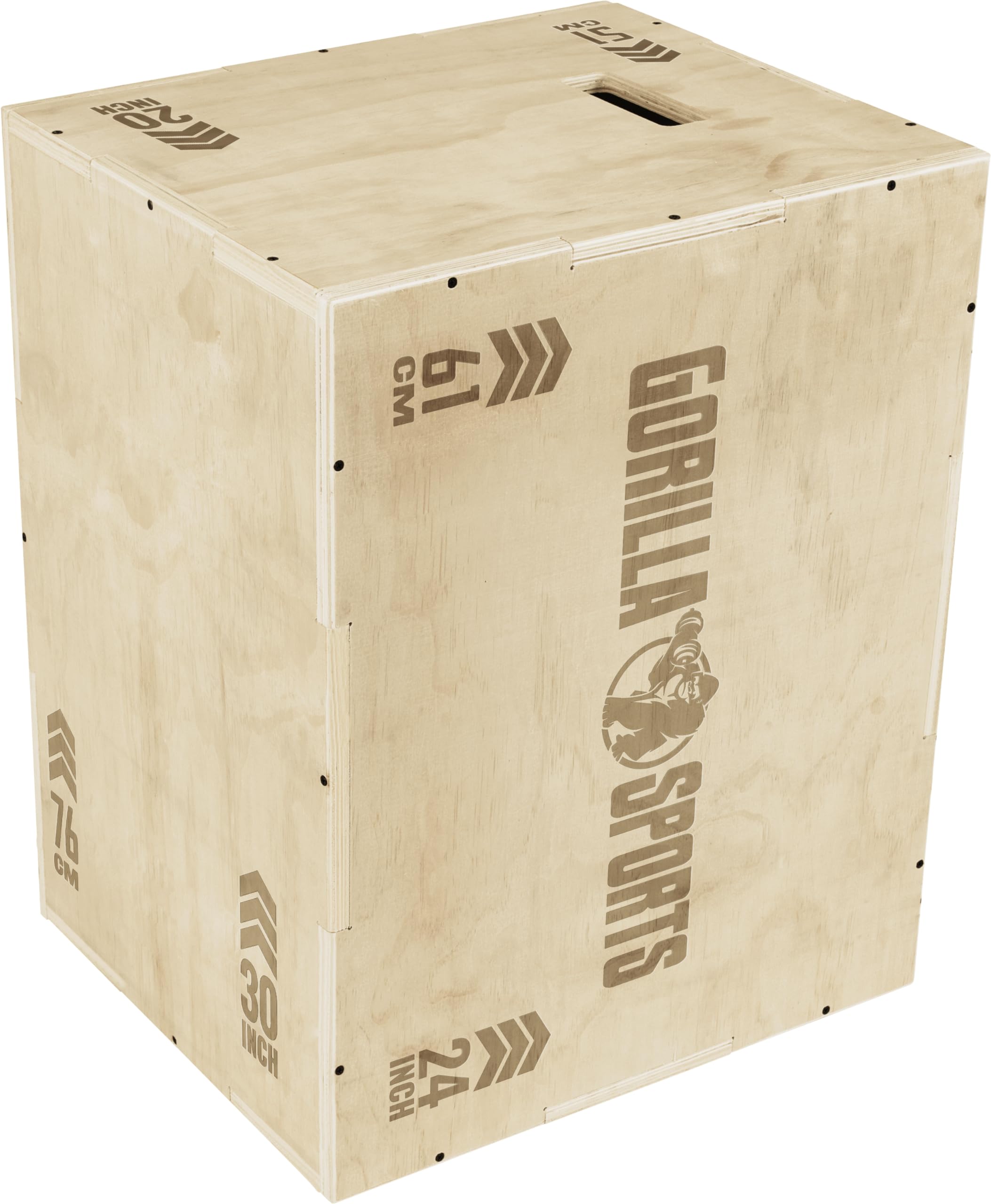 Gorilla Sports® Plyo Box - 3 en 1 Appareil Hauteur, 76x51x61cm, Capacité de Charge 200/500kg, en Bois, Marron/Noir - Box Jump, Boîte de Saut, Plateforme Pliométrique, Entraînement, Training, Fitness