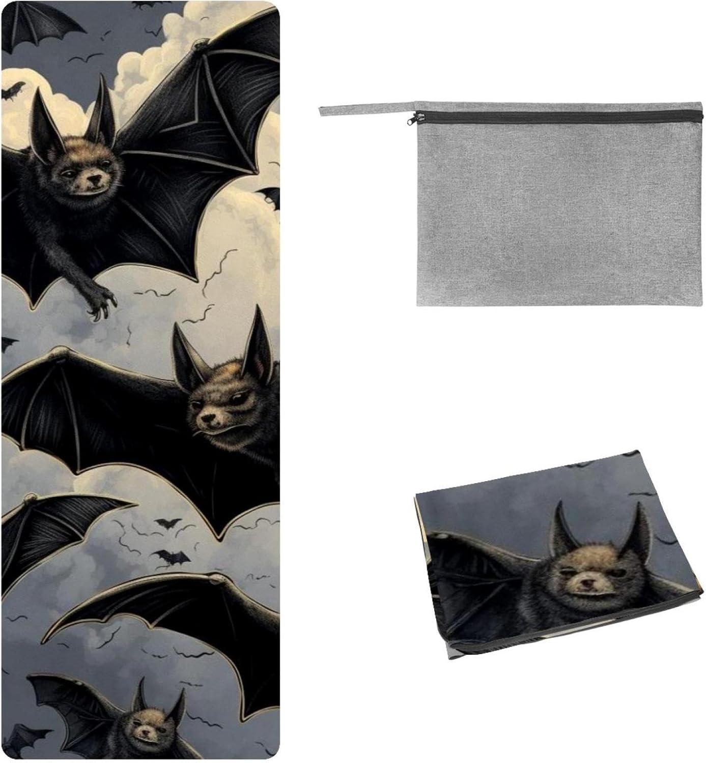 Yoga Towel, Bat Pattern Non Slip Sweat Absorbent Hot Yoga Mat Towel for Hot Yoga, Pilates and Fitness - 72.8" x 26.8"