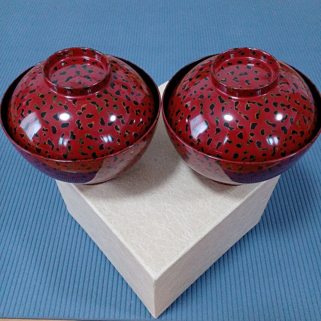 本体のお椀は2段です！輪島塗　骨董品　蓋に水鳥と松の枝模様　5客セット 本体のお椀は2段です輪島塗 骨董品 蓋に水鳥と松の枝模様 5客