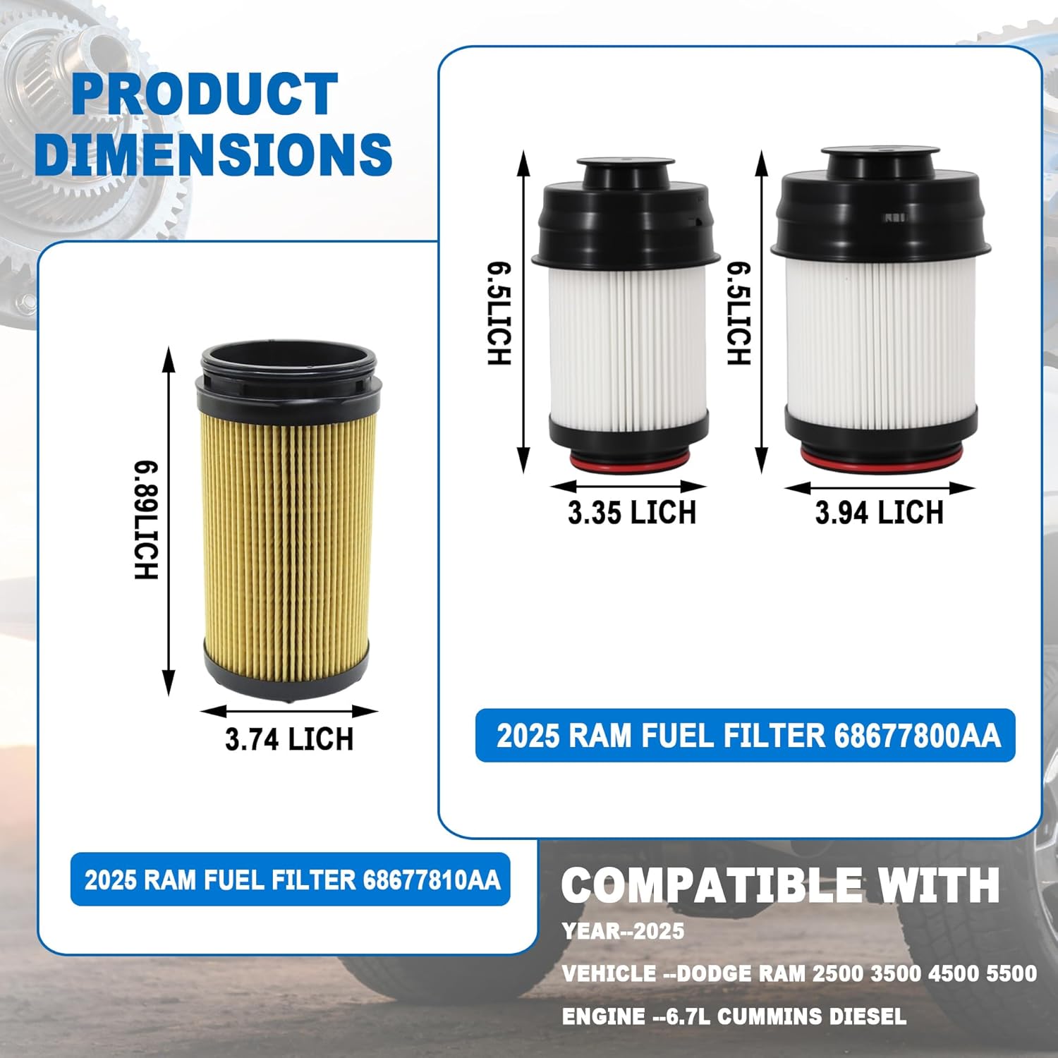 2025 6.7L Cummins Fuel Filter Water Separator Set Compatible with 2025-2026 Ram 2500 3500 4500 5500 Turbo Diesel | Replaces OEM 68677800AA 68677810AA