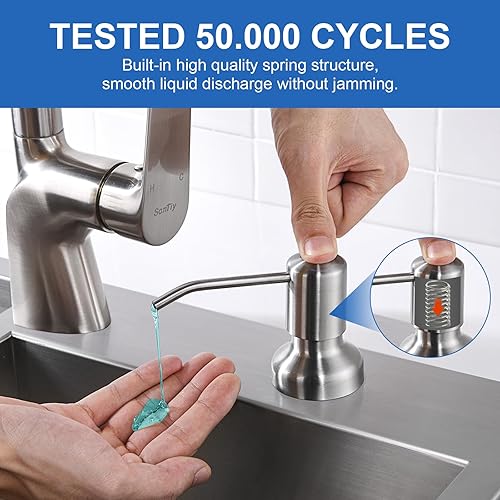 Miniatura 3 de SonTiy Dispensador de jabón para platos para fregadero de cocina, dispensador de jabón líquido de manos de cocina de níquel cepillado, dispensador