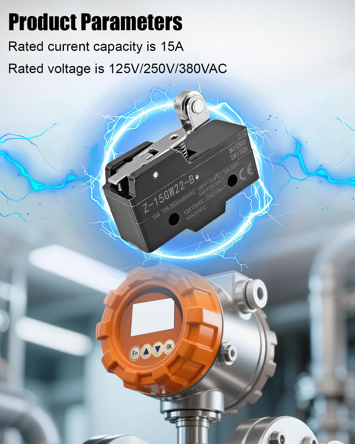 4PCS r Z-15GW22-B Micro Limit Switch with Hinge Roller Leve, SPDT 1NO 1NC | Switch 125-380VAC 15A IP40 Protection Rating, Performance Stability Precision On/Off Control