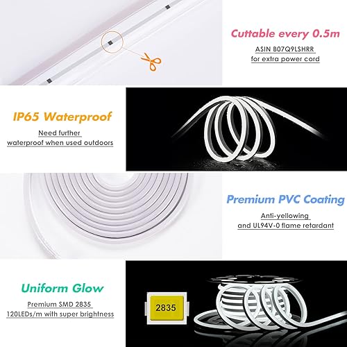 Miniatura 7 de Shine Decor Paquete de productos de soportes de montaje de aluminio con kit de luces LED de neón blancas de 82.0ft82 pies