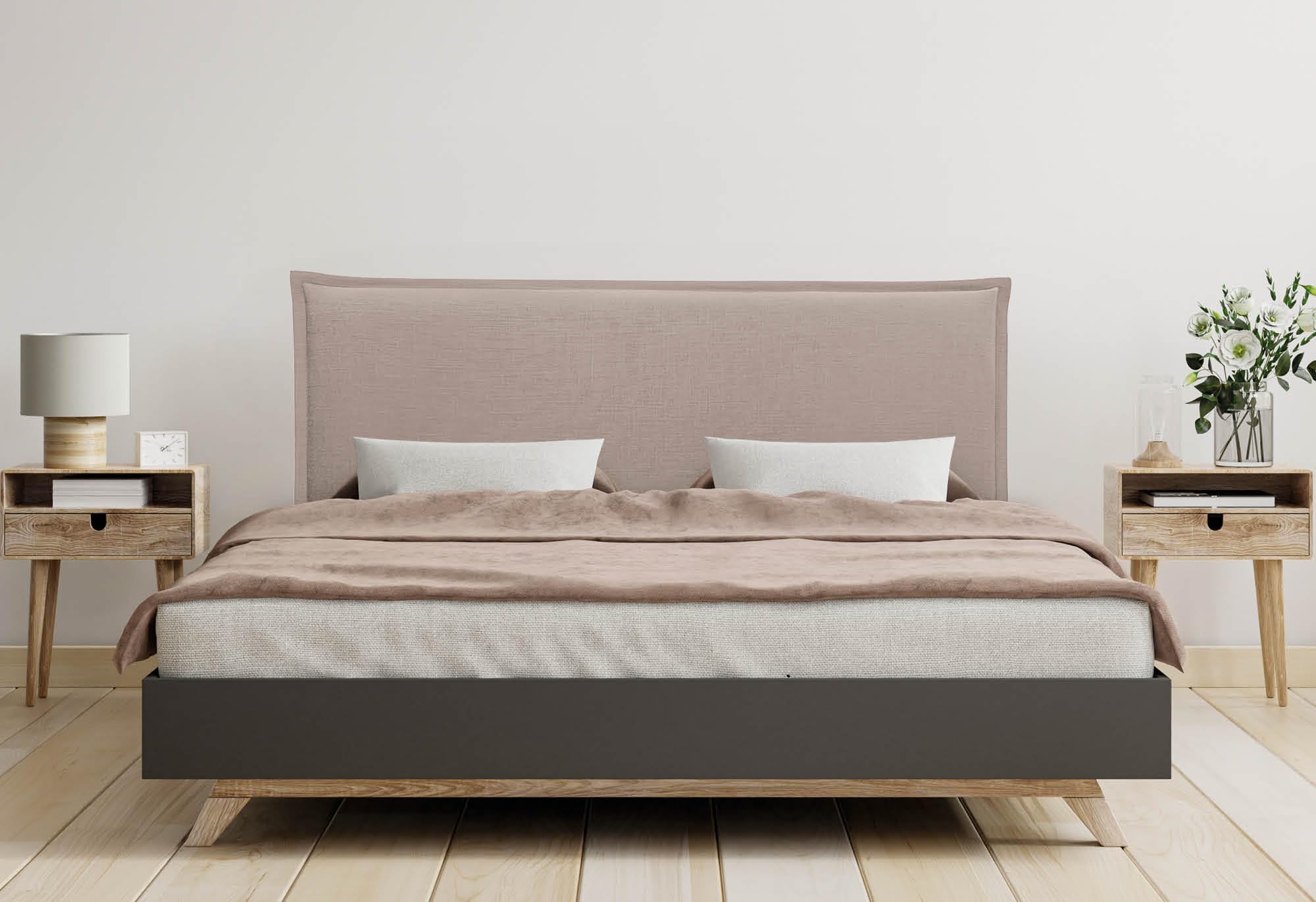 DHOME Tête de lit en Lin Naturel uni avec Bordure tête tapissée Lit Chambre Moderne Top Trending (Terrain, 160x105cm avec Pieds (Lits 150/160))