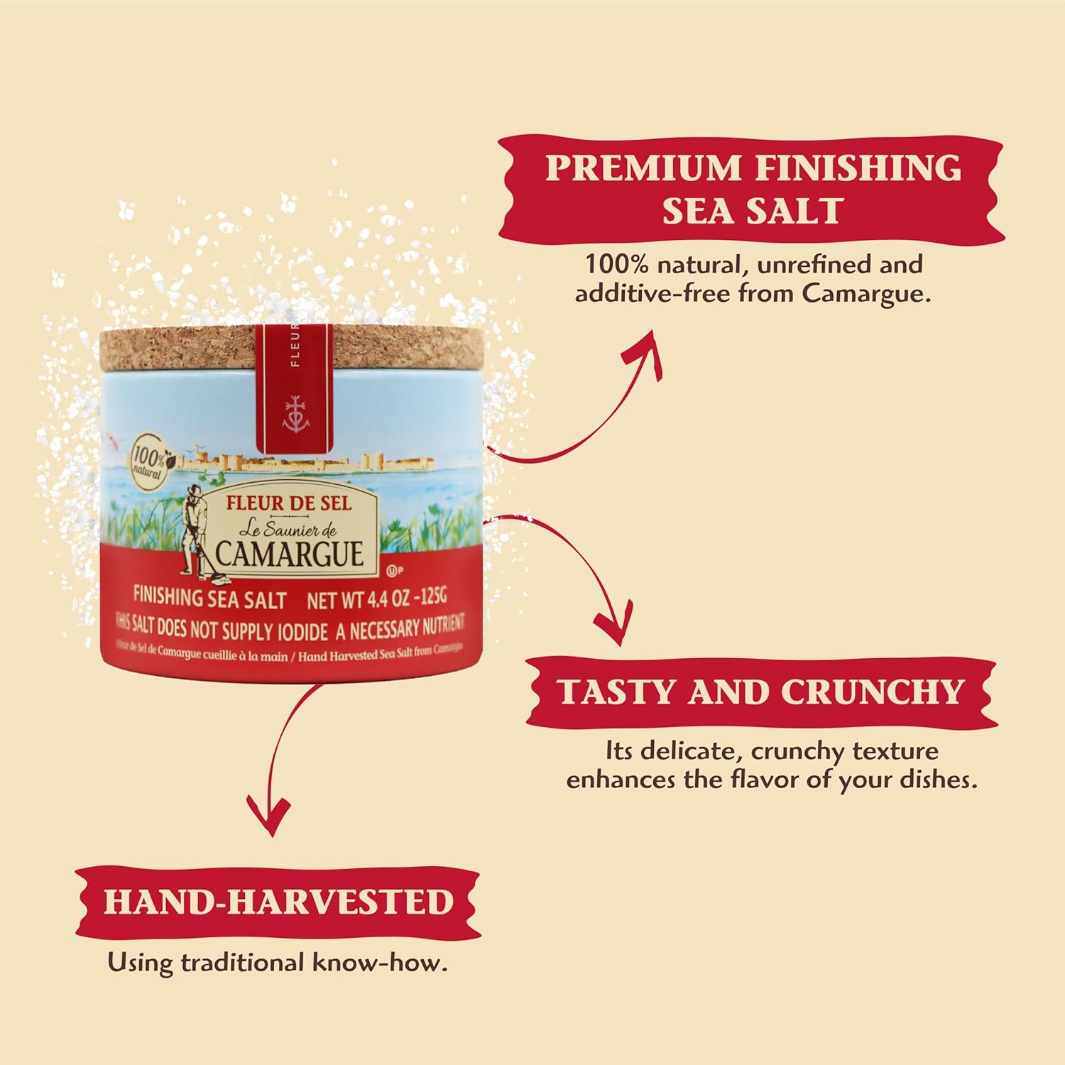 Le Saunier De Camargue | French Fleur Del Sel | Finishing Sea Salt, 4.4 oz (Pack of 2)