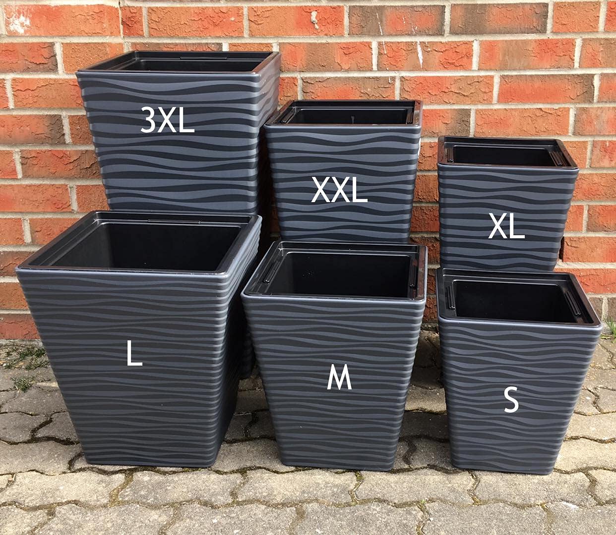 Blumentopf Quadratisch Mit 3D-Welleneffekt – Anthrazit, Größe S, Inklusive Pflanzeneinsatz, Für Indoor & Outdoor
