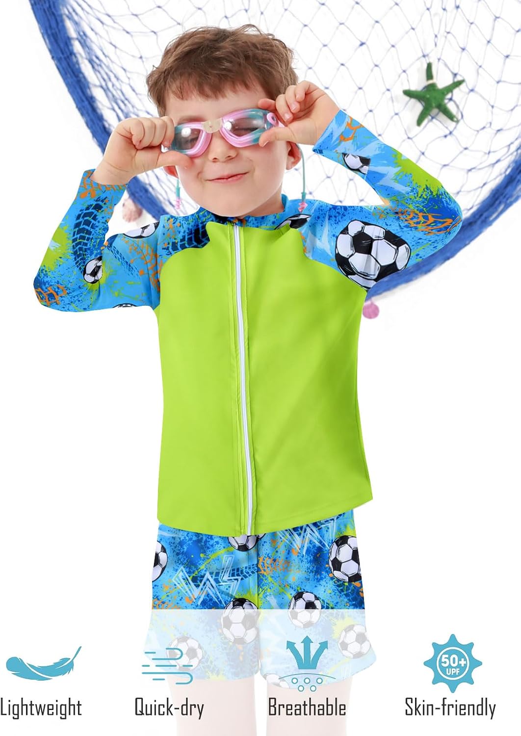 Boys Zipper Rash Guard Sets UPF 50+ with Short 3-9 Years