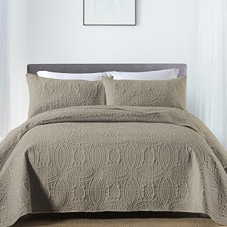 Boryard 3-Piece Queen Quilt Set, Lightweight Soft Warm Full Size Quilt Bedspread Coverlet (90x90 inches) with 2 Pillow Shams (20x26 inches), Khaki